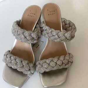 A New Day Sandals heels silver Rhinestone/Basil slide on. Sz 6 1/2 new
